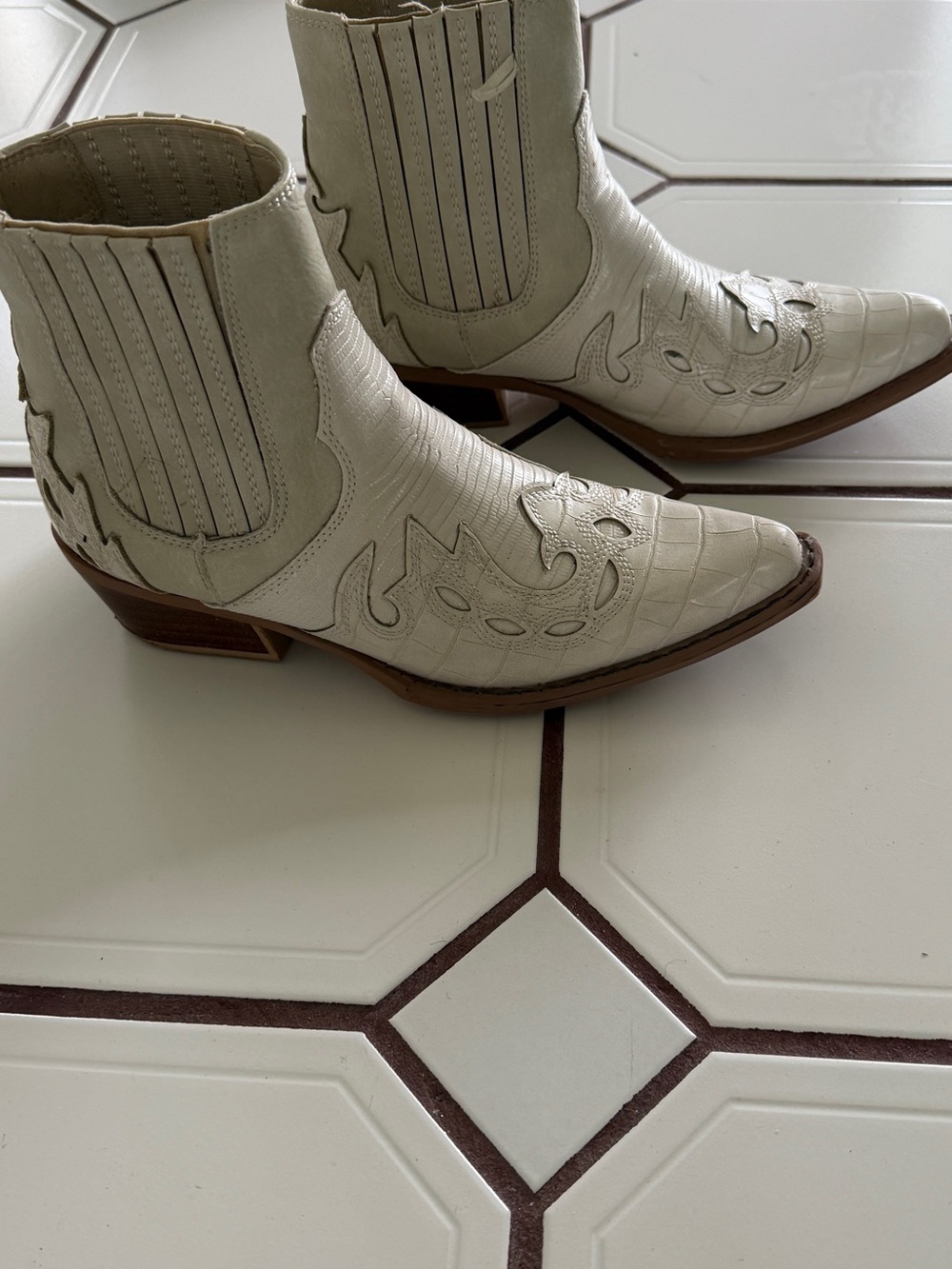 Altar'd State Ivory Western Pointed Toe Ankle Boots - Picture 2 of 4